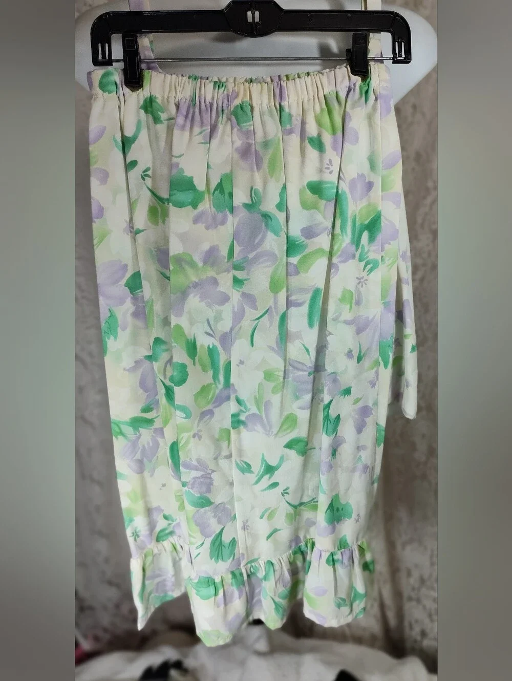 Floral Print Women's Cami Top and Shorts Set - Pastel Green & Lilac